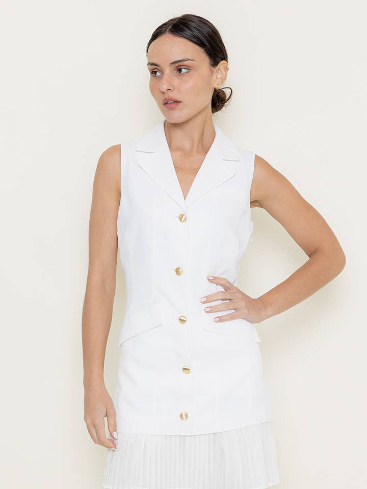 PREPPY OFFICE SIREN VEST PLEATED SKIRT MINI DRESS-DI9897FO for wholesale by Fore Collection