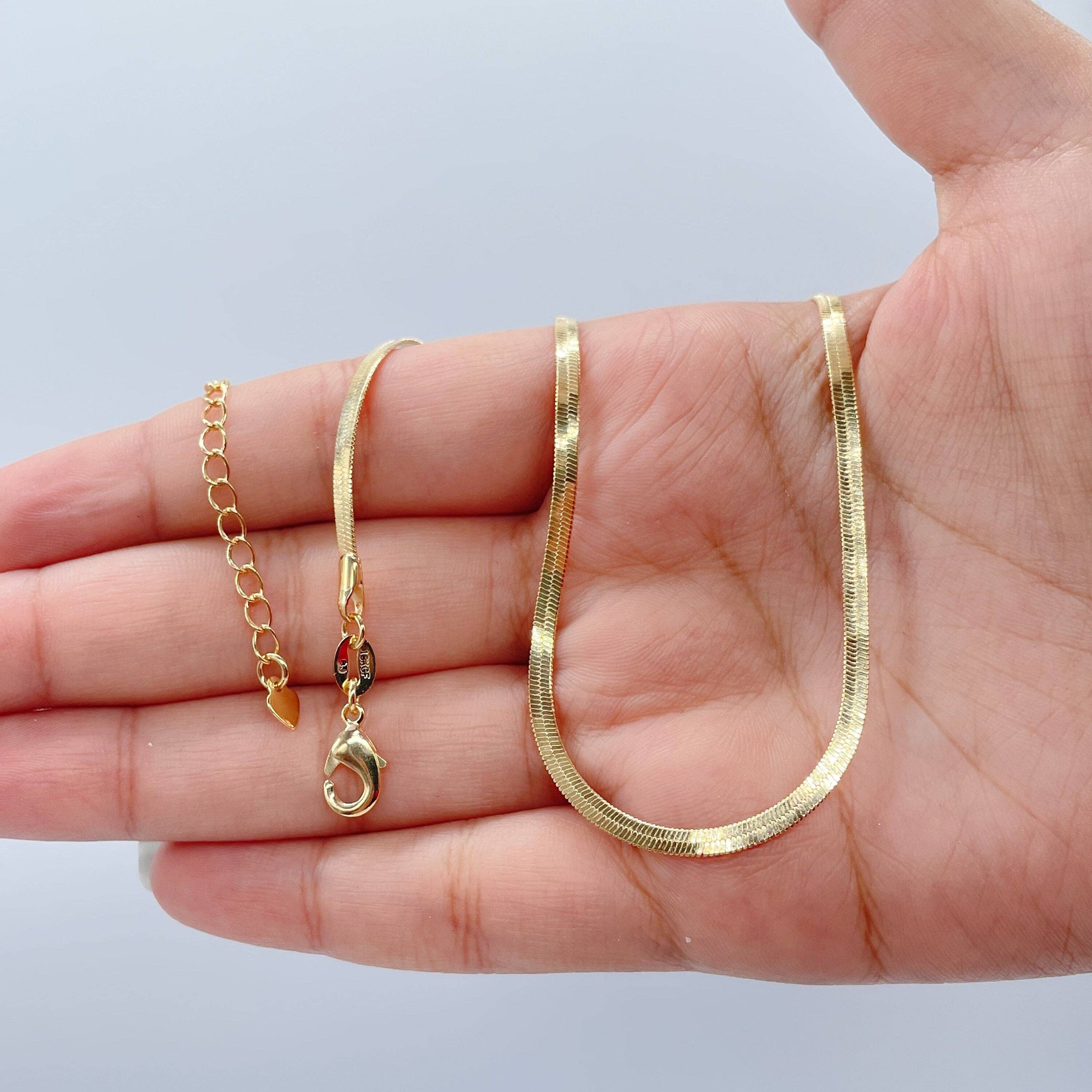 Milie - Wholesale Link & Chain Necklace - 18K Gold Filled Flexible 16"Herringbone 2mm and 2.5mm Chain4