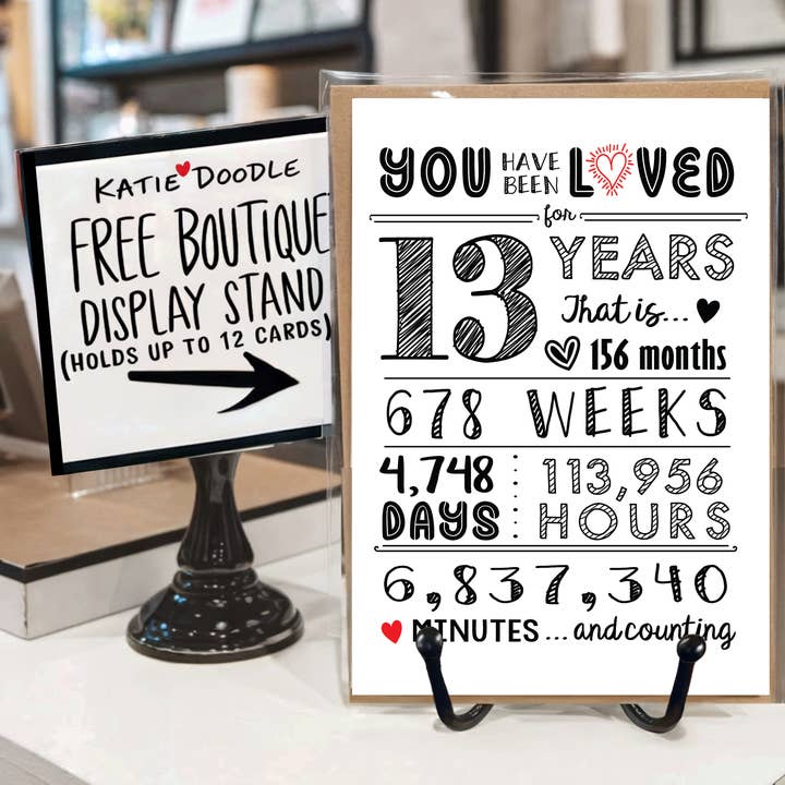 13th Birthday Cards, Gifts, Party Supplies (Years Loved 13) for wholesale by Katie Doodle | Boutique Greeting Cards & Birthday Gifts