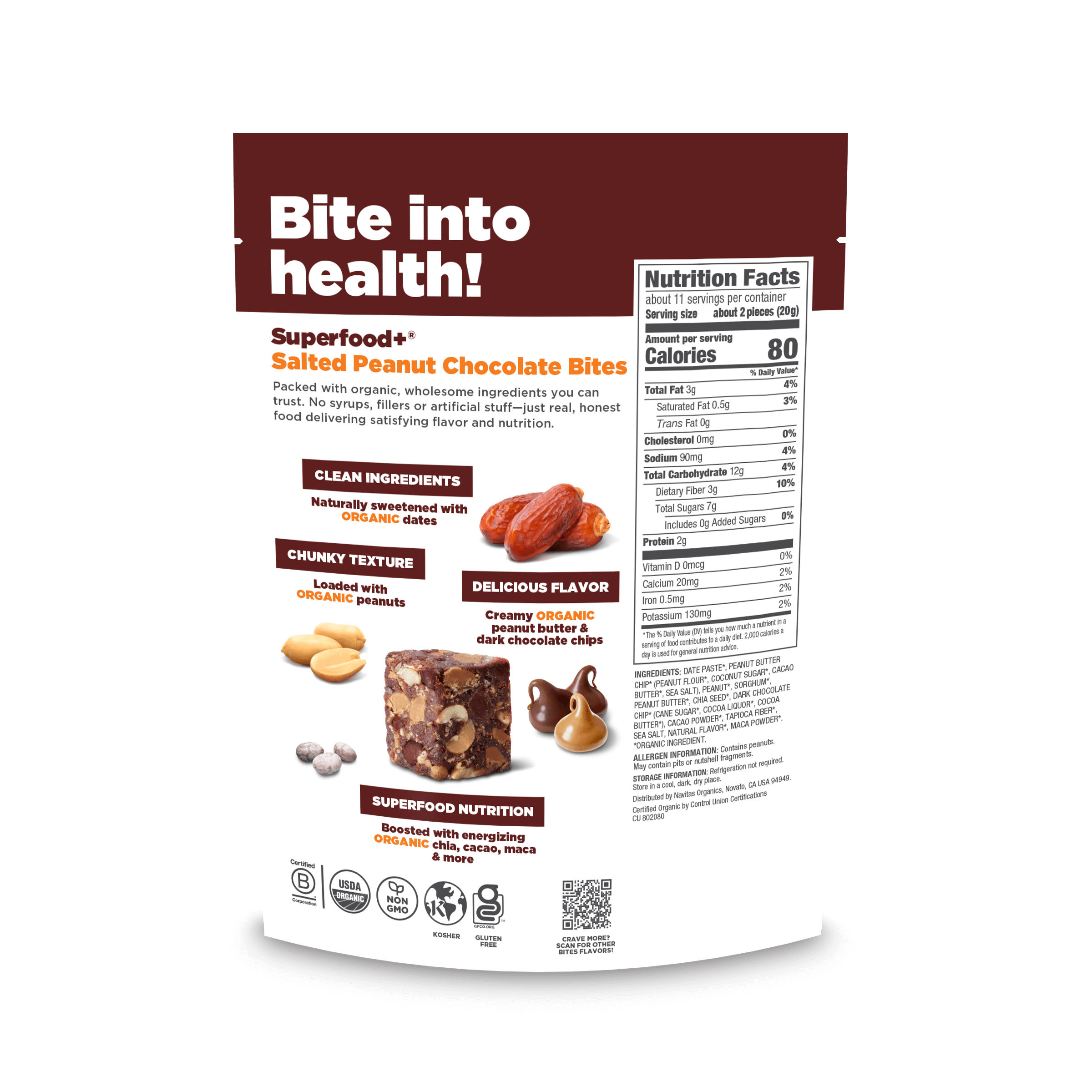 Navitas Organics – wholesale Snacksbar – Superfood+ Saltade Jordnötschoklad BITES1