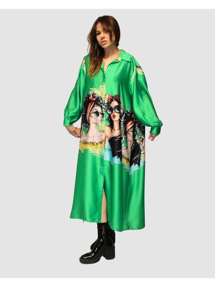 BanBat – wholesale Klänning - Dam – Satintryckt skjortklänning - REF: 307367