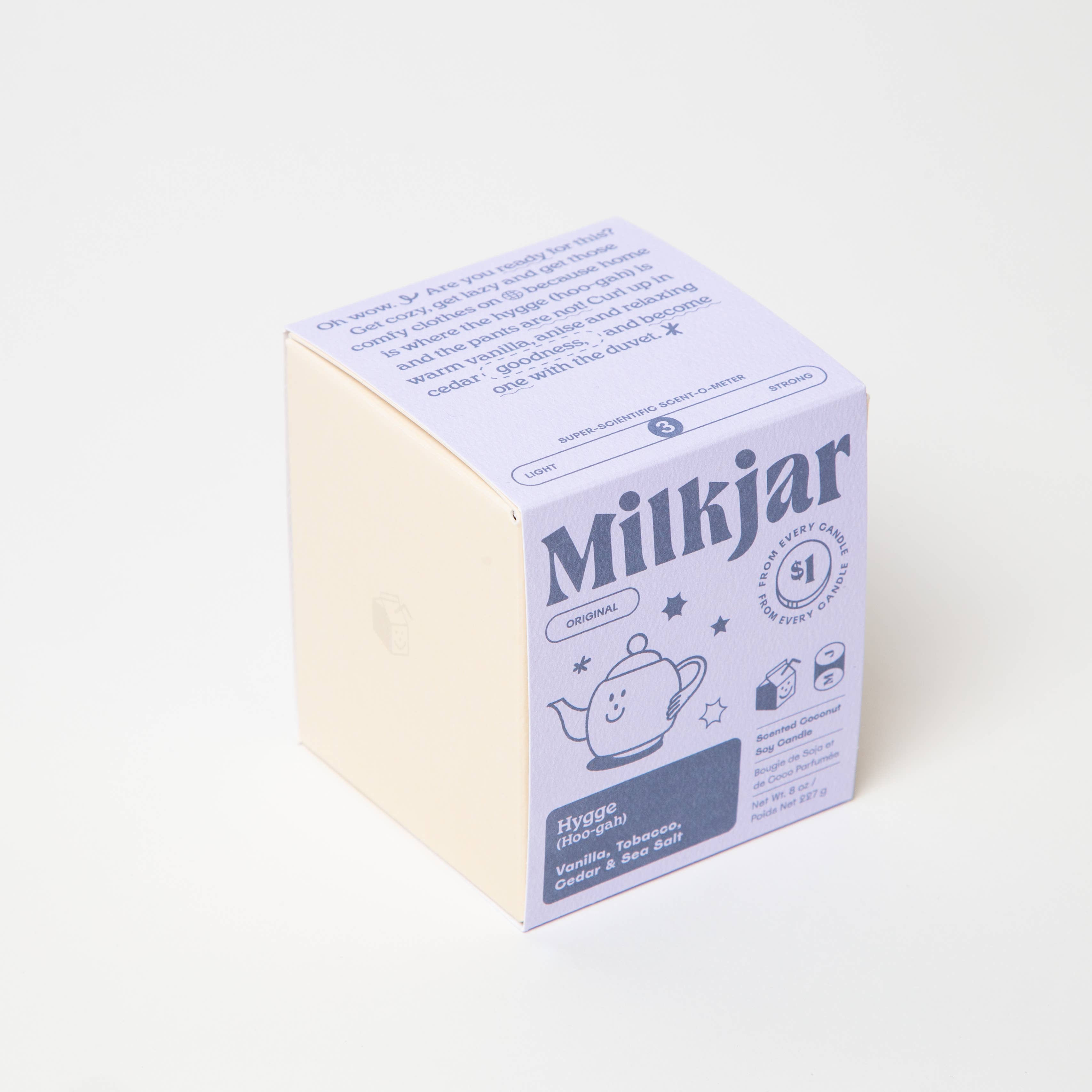 Milk Jar Candle Co. - Wholesale Jar/Filled Candle - Hygge - Vanilla, Tobacco & Cedar Coconut Soy 8oz Candle8