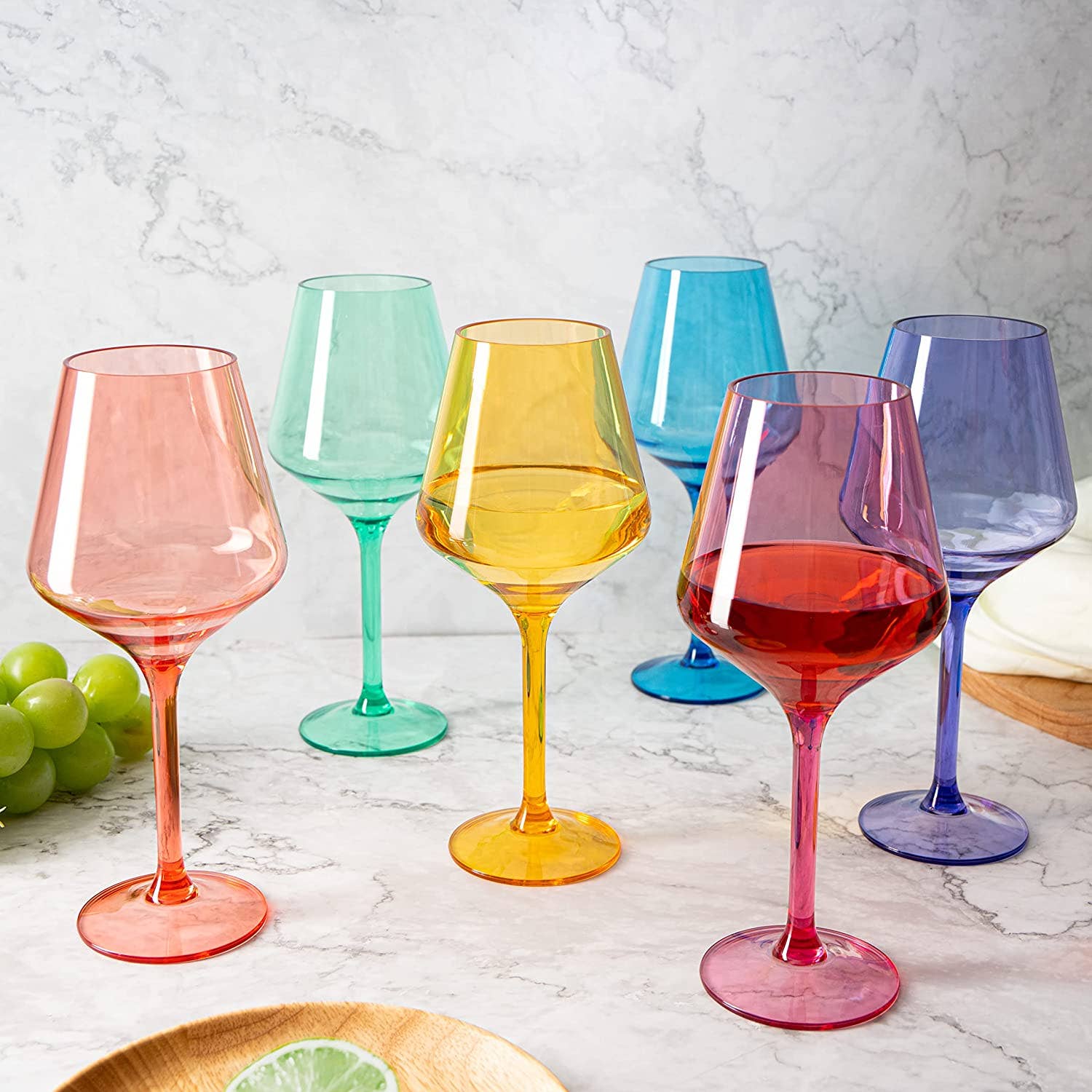The Wine Savant /  Khen Glassware - Wholesale Wine Glass - Unbreakable Colored Stemmed Acrylic Wine Glasses Set of 65
