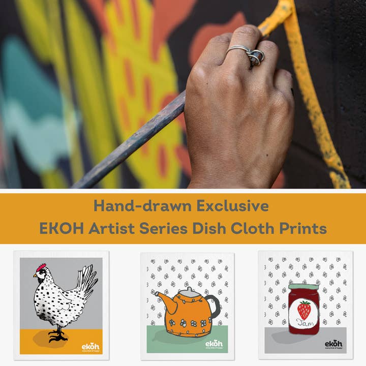EKOH - Wholesale Dishcloth - Swedish Dishcloth Set of 3 Artist Farm House Prints5