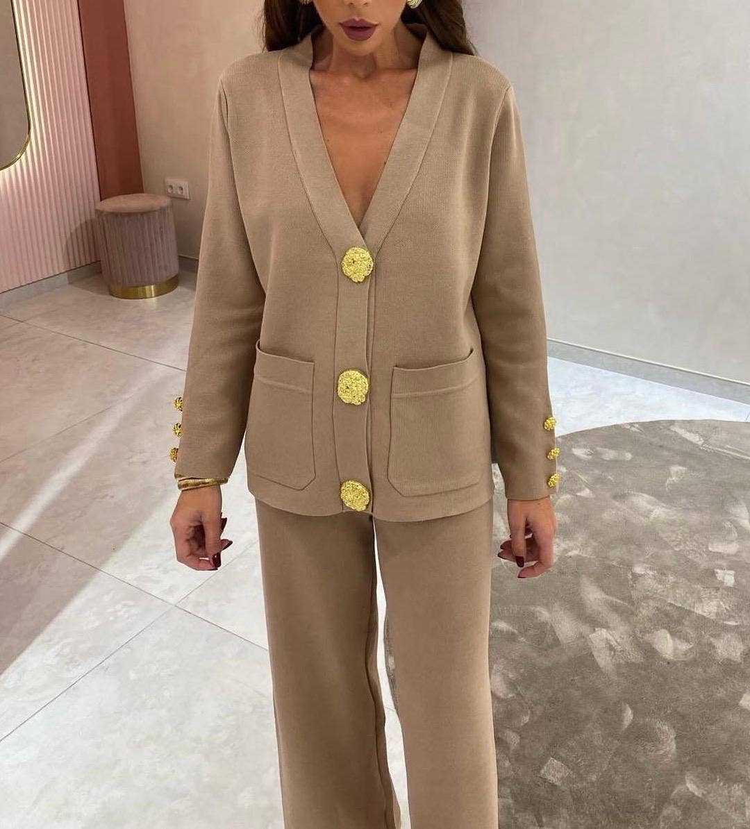 LORIANE - Wholesale Top & Pant Set (NOT Loungewear) - Women's - 7338 knit set cardigan + pants one size7