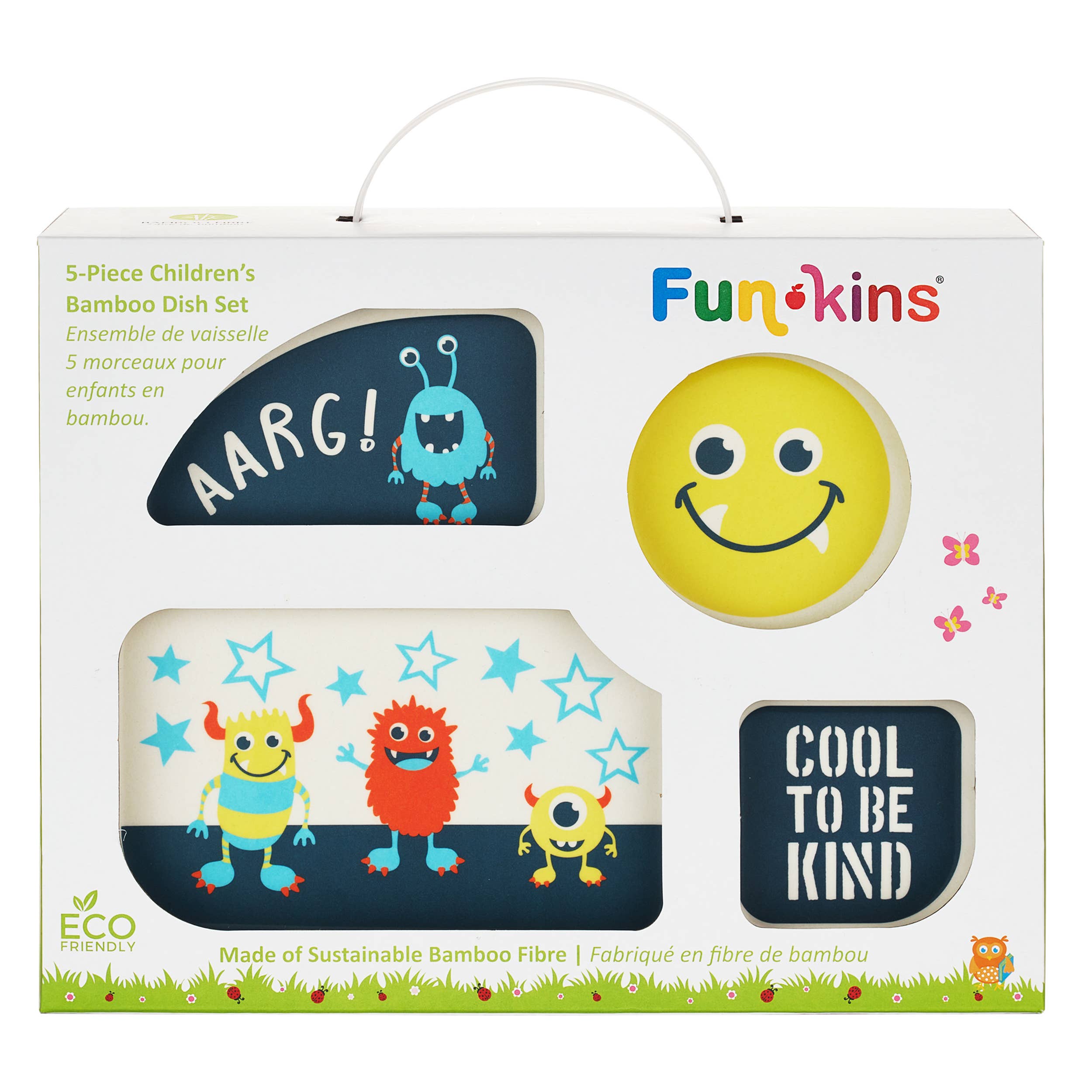 My Funkins - Wholesale Dinnerware Set - Kids & Baby - Five Piece Bamboo Dish Set for Kids - Monsters3