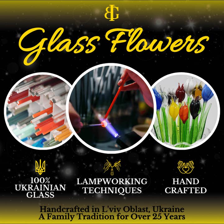 Glass by Iness - Wholesale Artificial Flowers - Red Glass Rose, Handcrafted Glass Flower, Hand Made In Ukraine Using Murano Quality Glass, Great Gift For Flower Lovers, 6 Inch Rose (Copy)2