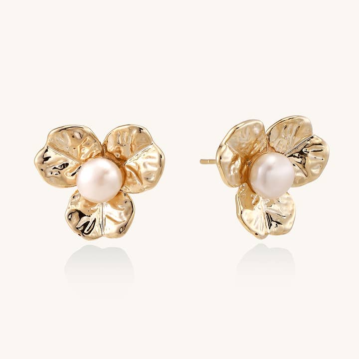 Gentle Comfort Floral Pearl Studs for wholesale by Branvas Jewelry