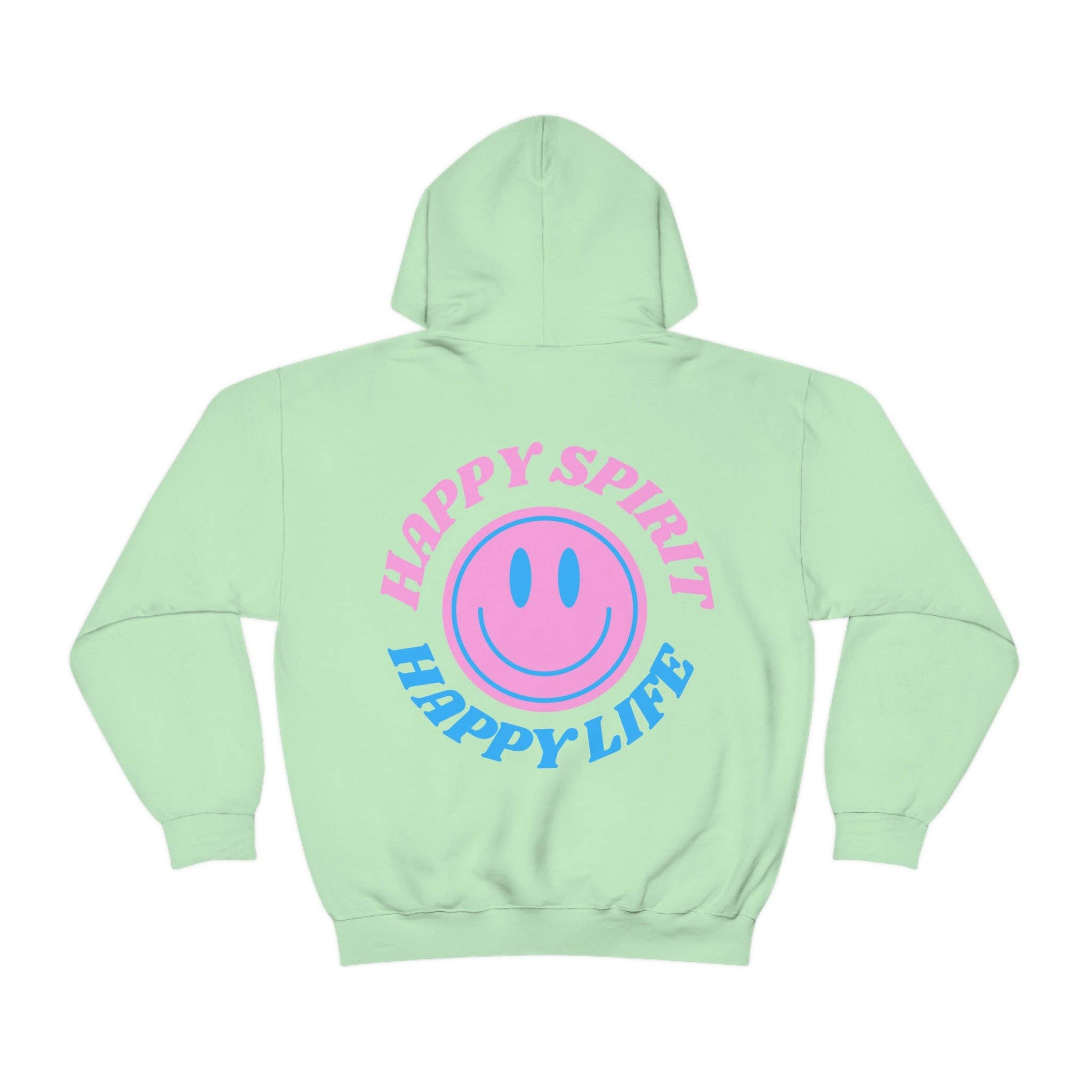 Happy Life Stuff - Wholesale Hoodie - Unisex - Happy Spirit Happy Life Hoodie Gildan VSCO Girl Sweatshirt, Oversized Tumblr Front Back Print Smile Happy Mind Trendy Retro Font Cover Up19