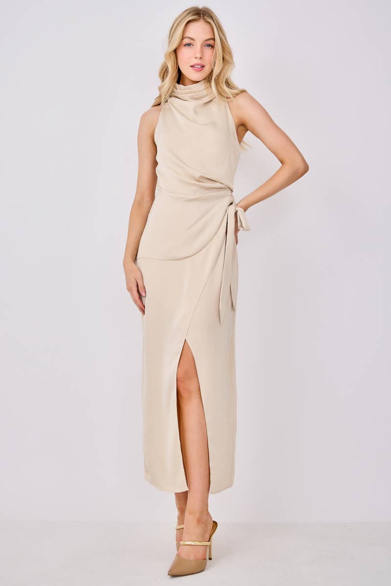 Peace Love Line – wholesale Klänning - Dam – PM1015 - SOLID VÄVD MIDIKLÄNNING MED SLITS2