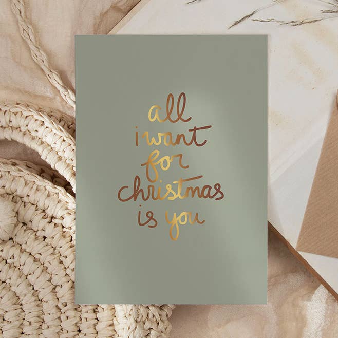 Tarjeta | Con lámina dorada | Todo lo que quiero para Navidad eres tú para venta al por mayor de NynkeOntwerpt