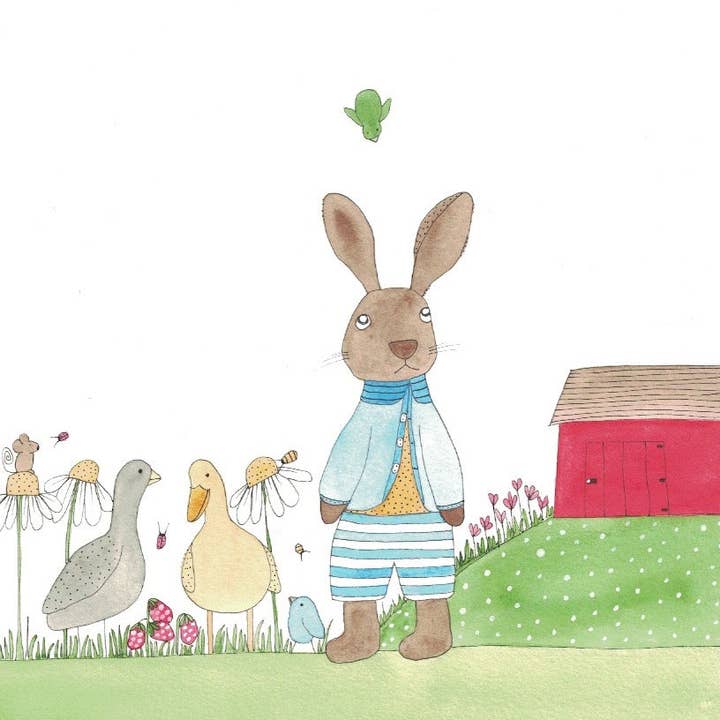 Tarjeta de felicitación «Los pájaros adoran al conejito marrón» para venta al por mayor de Elle Bee Art Studio