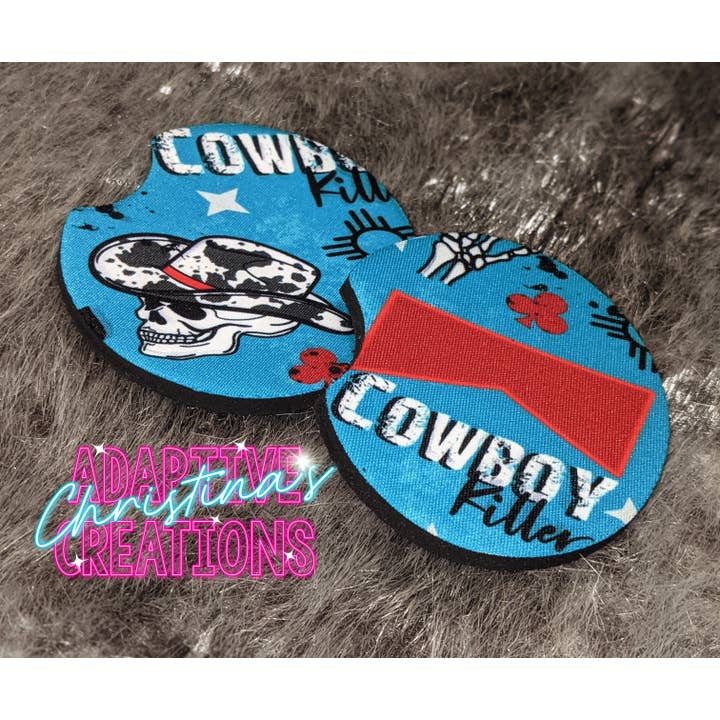 Cowboy Killer Skellie Car Coaster set (absorbent) for wholesale by Christina's Adaptive Creations