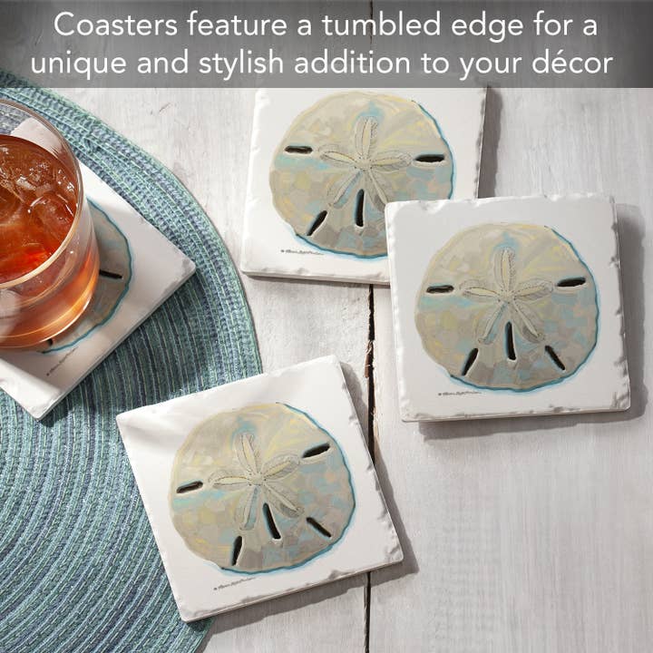 CounterArt/Highland Home/Thirstystone/CoasterStone - Wholesale Coasters - Colorful Sand Dollar Absorbent Tumbled Tile Coaster 4pk