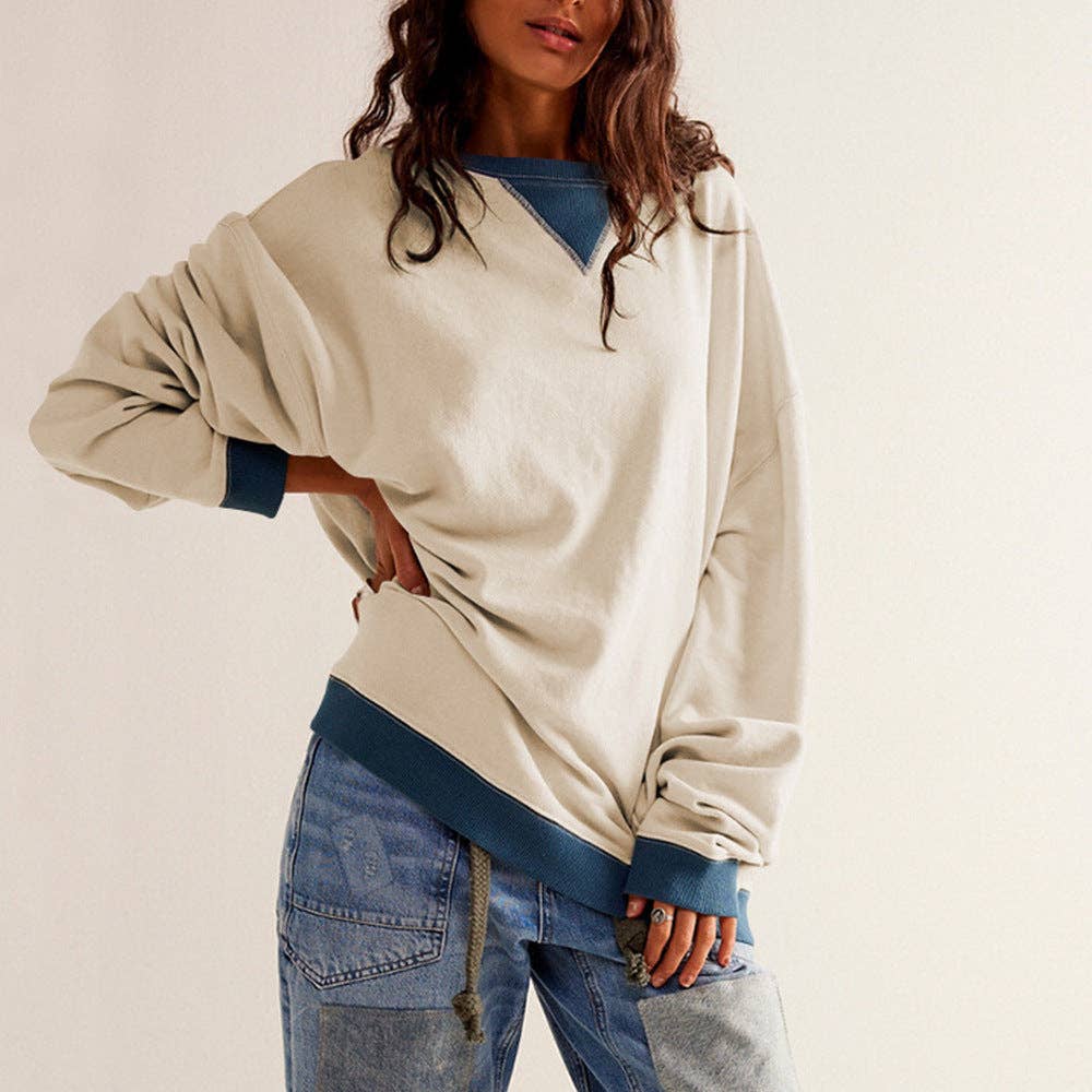 Lovesoft - Wholesale Sweatshirt - Women's - Solid Color Round Neck Fork Loose Sweatshirt Sweater17