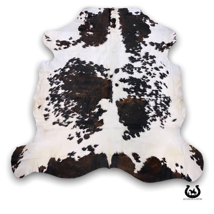 Speckled tricolor cowhide are rug for wholesale by Western Linens
