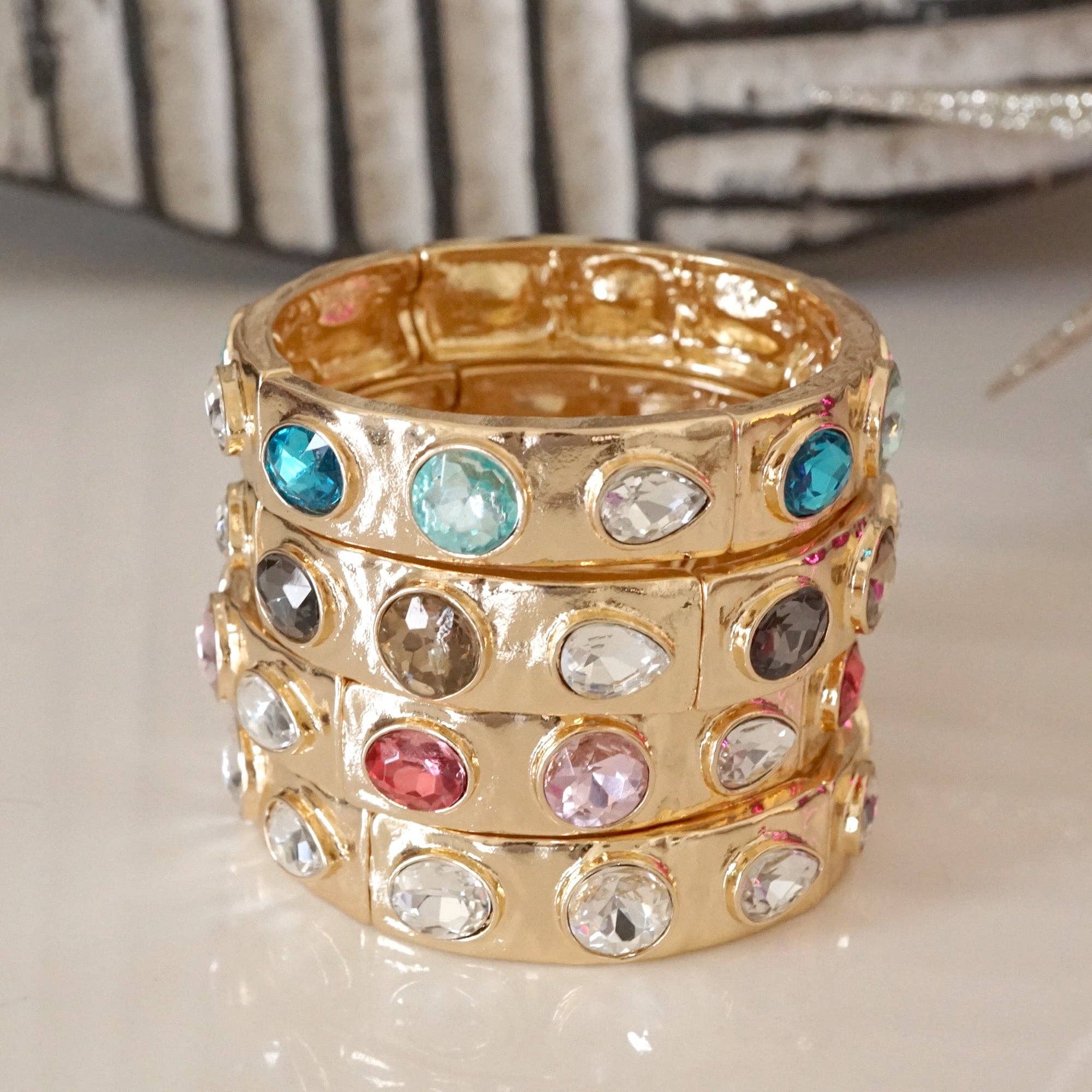 PennyLine inc - Wholesale Bangle Bracelet - Sparkly Crystal Stretch Bangles – Gold Tone with Color Options18