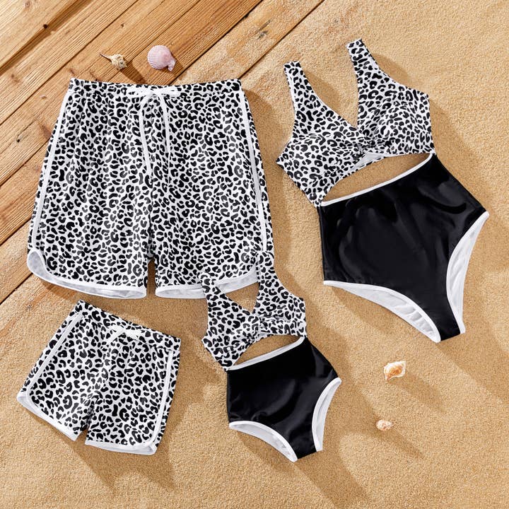 Family Matching Leopard Trunks & Knot High-Waist Swimsuit for wholesale by PatPat Matching