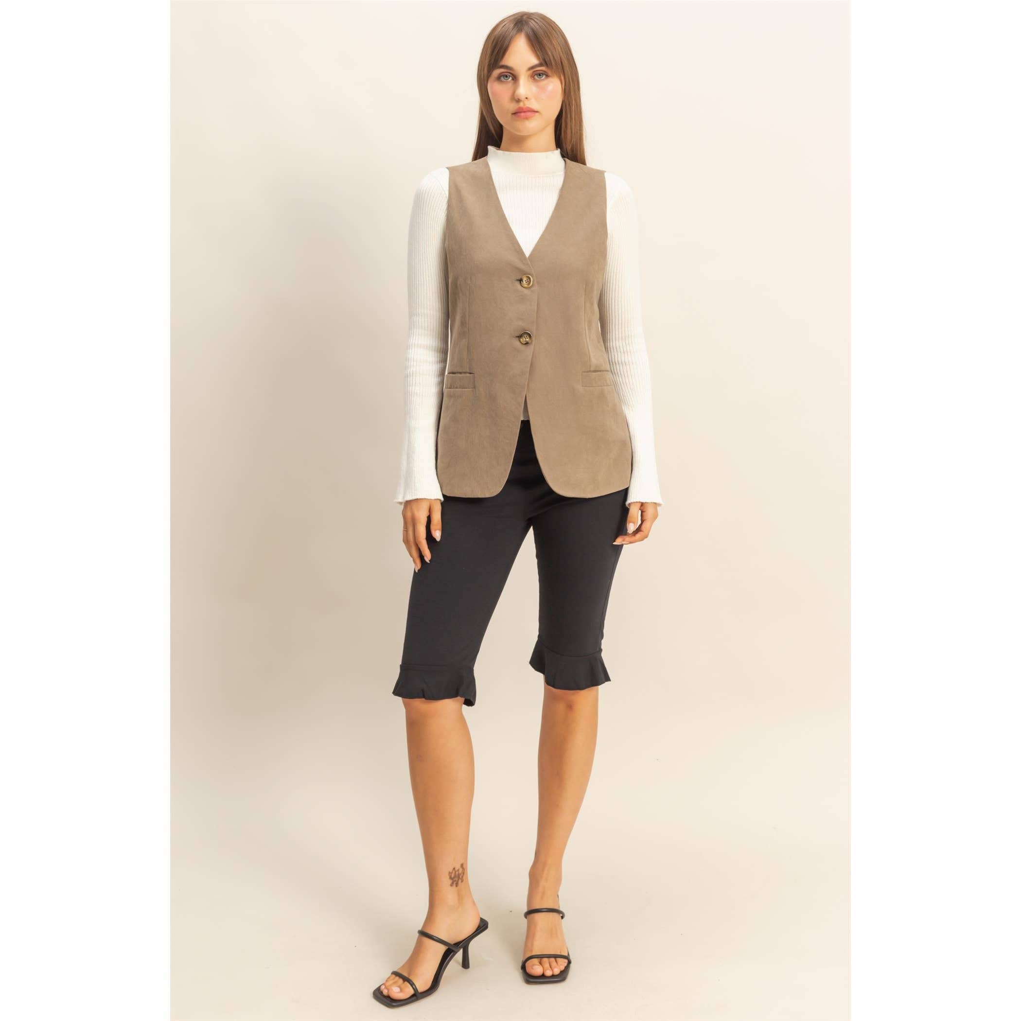 HYFVE - Vente Veste sans manches – femme - Gilet ajusté sans manches à col en V avec boutons8