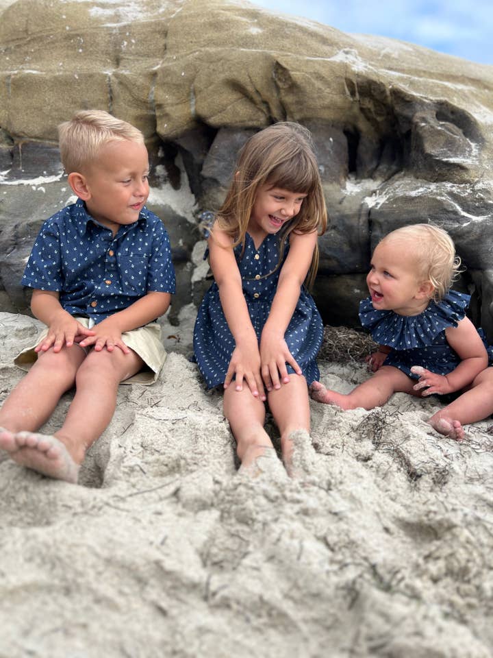 Me & Henry - Wholesale Button Down Shirt - Kids - MAUI Chambray Anchor Woven Shirt