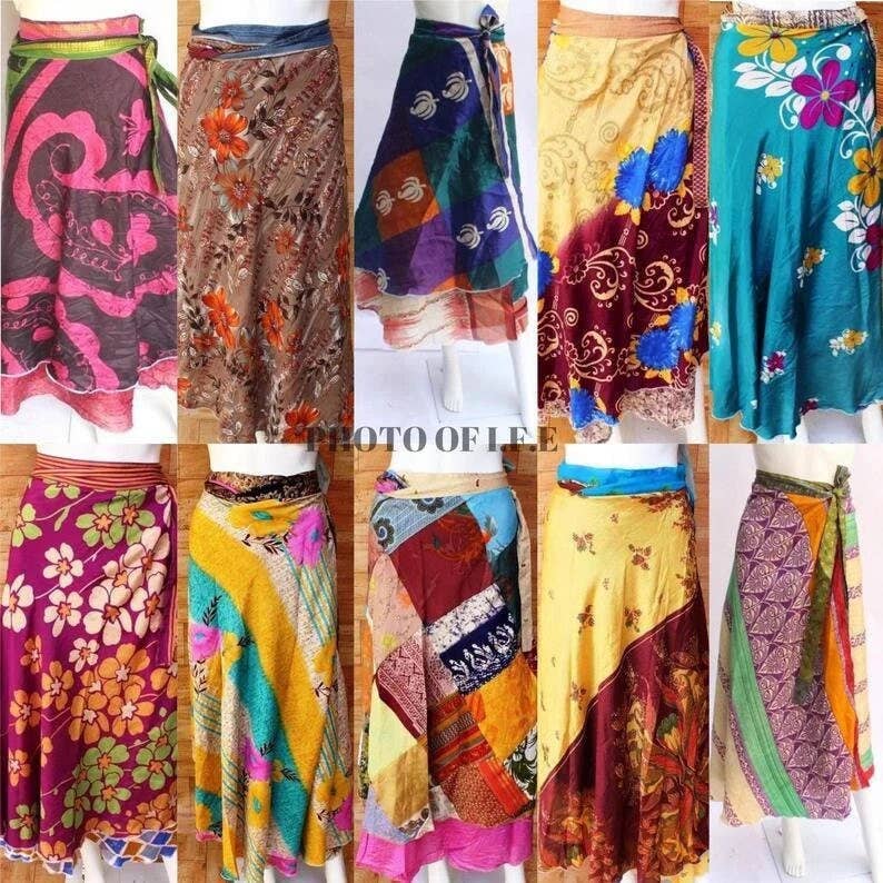 GYPSY STUDIO – wholesale Kjol - Dam – Strandkläder i olika färger återvunnen indisk sari medellängd9