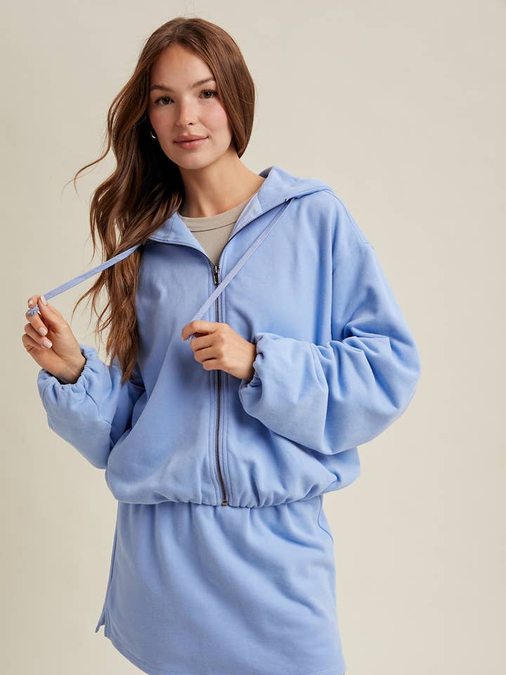 BUBBLE HEM HOODED KNIT TOP AND SKIRT SET / WL25-11642 for wholesale by Wishlist Apparel