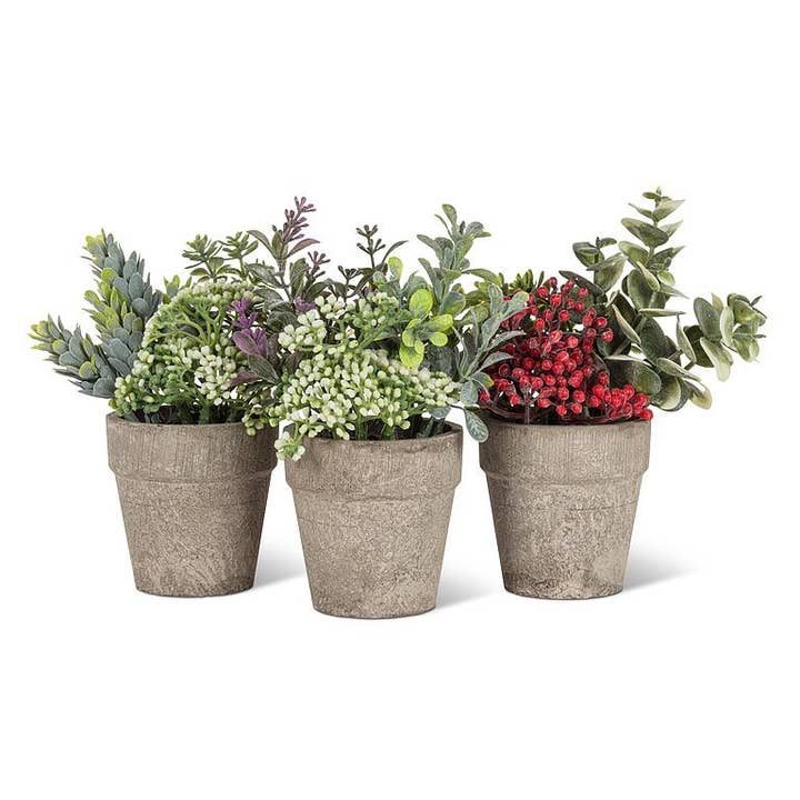 Abbott - Wholesale Artificial Plant - Small Mixed Greenery with Lavender Plant Pot-6"H1