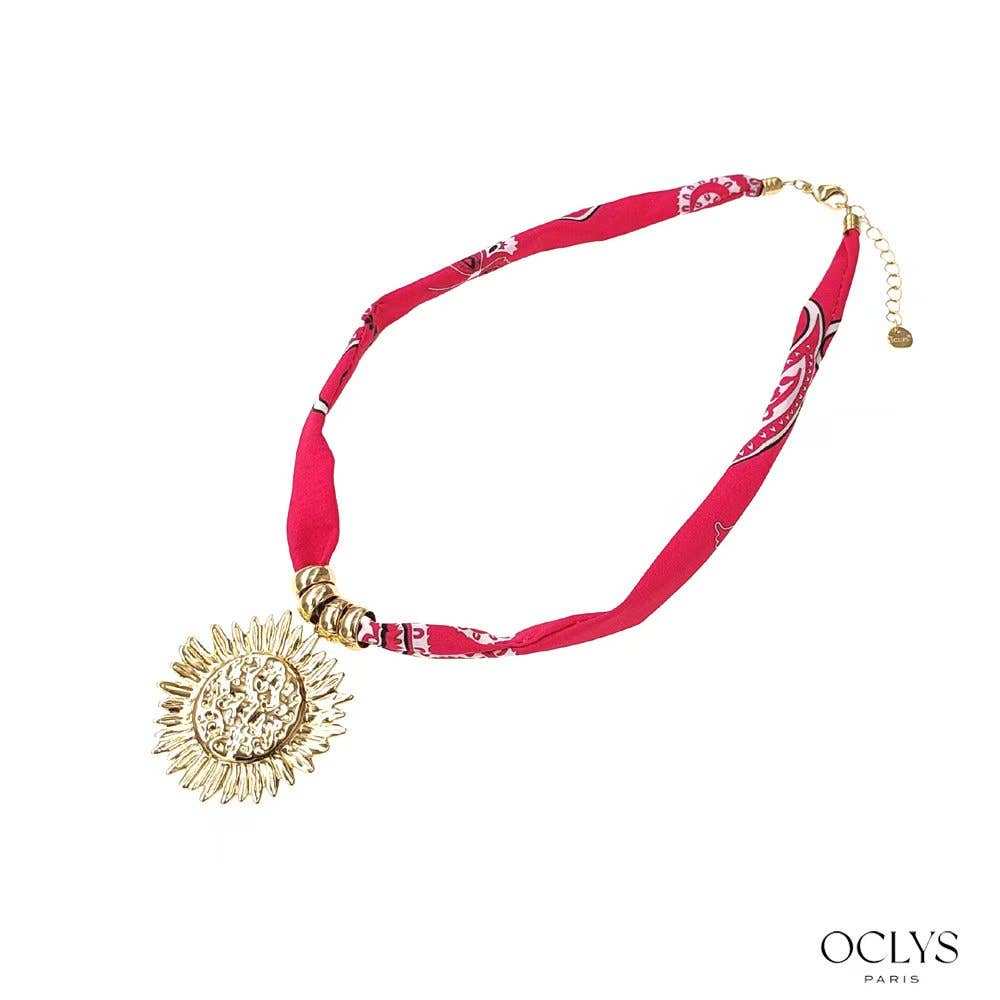 Oclys - Vente Colliers à pendentif - Collier bandana coloré fleur acier inoxydable Alma2