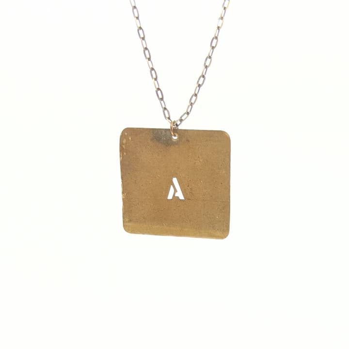 Amy Pfaffman Jewelry - Wholesale Pendant/Charm Necklace - Vintage brass number and letter stencil necklace