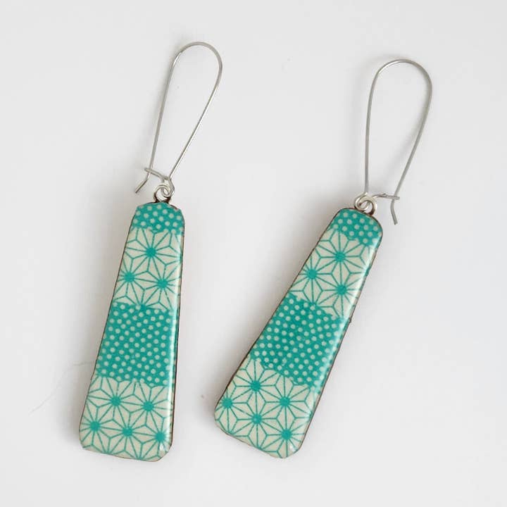 Washi Tape Jade Asanoha and Dots Angled Bar Earrings for wholesale by Sweet Space Studio