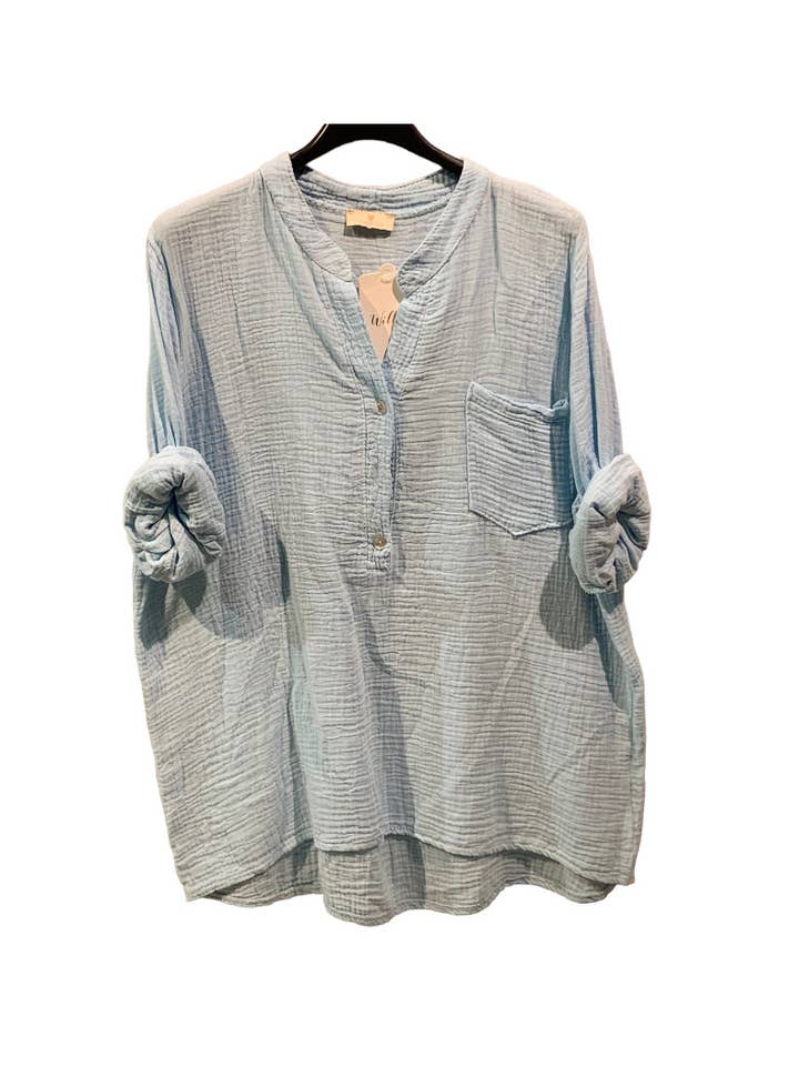 Moonsun - Wholesale Button Down Shirt - Women's - #80641 button down cotton gauze shirt with straight collar9