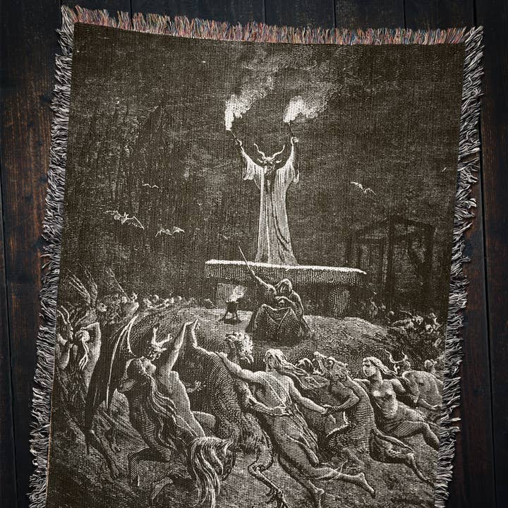 Killer Goods • Woven Blankets, Gifts, Home Decor – Engroshandel Tæppe – Vintage Magic Witch Circle Ritual vævet kastetæppe3