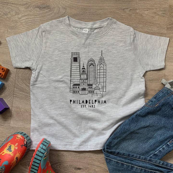 Heather Gray Philadelphia, PA Skyline - Toddler Tee - PHL, Philly for wholesale on Faire