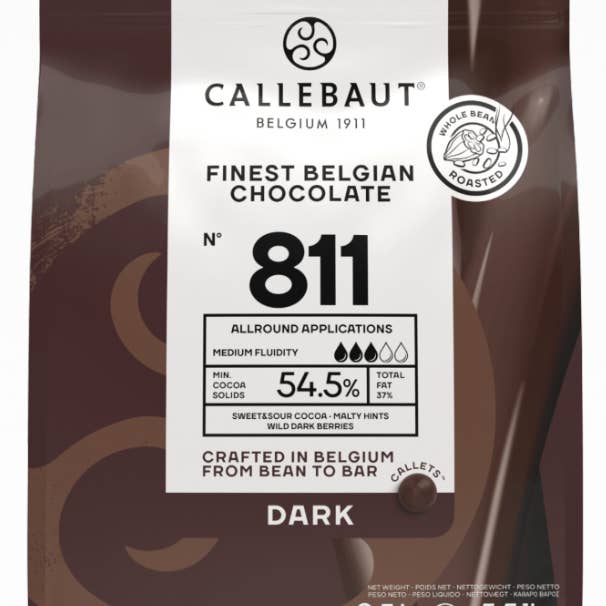 Barry Callebaut 811 Dark Chocolate Callets 44lb Case for wholesale by Royal Wholesale