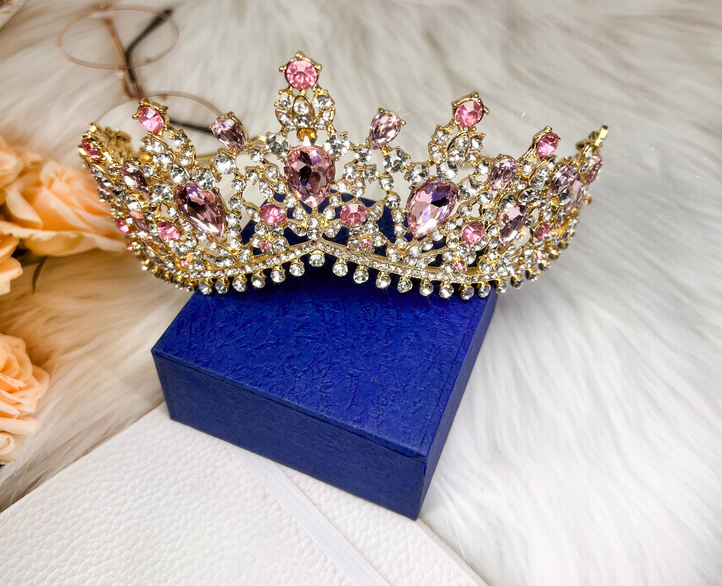 Happy Dream Gifts - Wholesale Tiara - Women's - Princess Pink Tiara, Luxury Gold Crown, Crystal Headpiece0