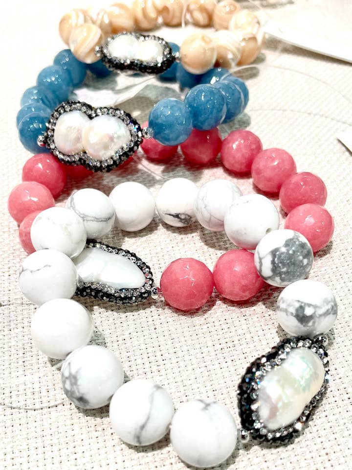 #790BDRZ -Druzy-armband met steen en parel voor wholesale door Studio G