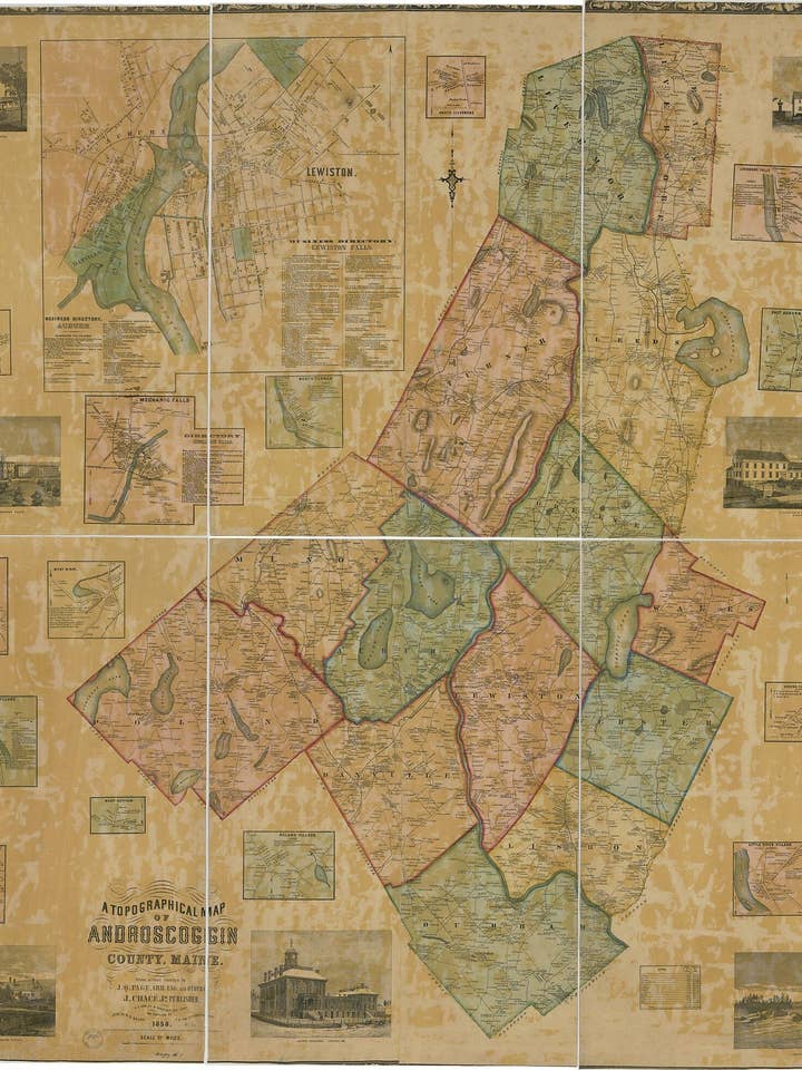 A Topographical Map of Androscoggin County, Maine in 1858 for wholesale by Relic Map Co.