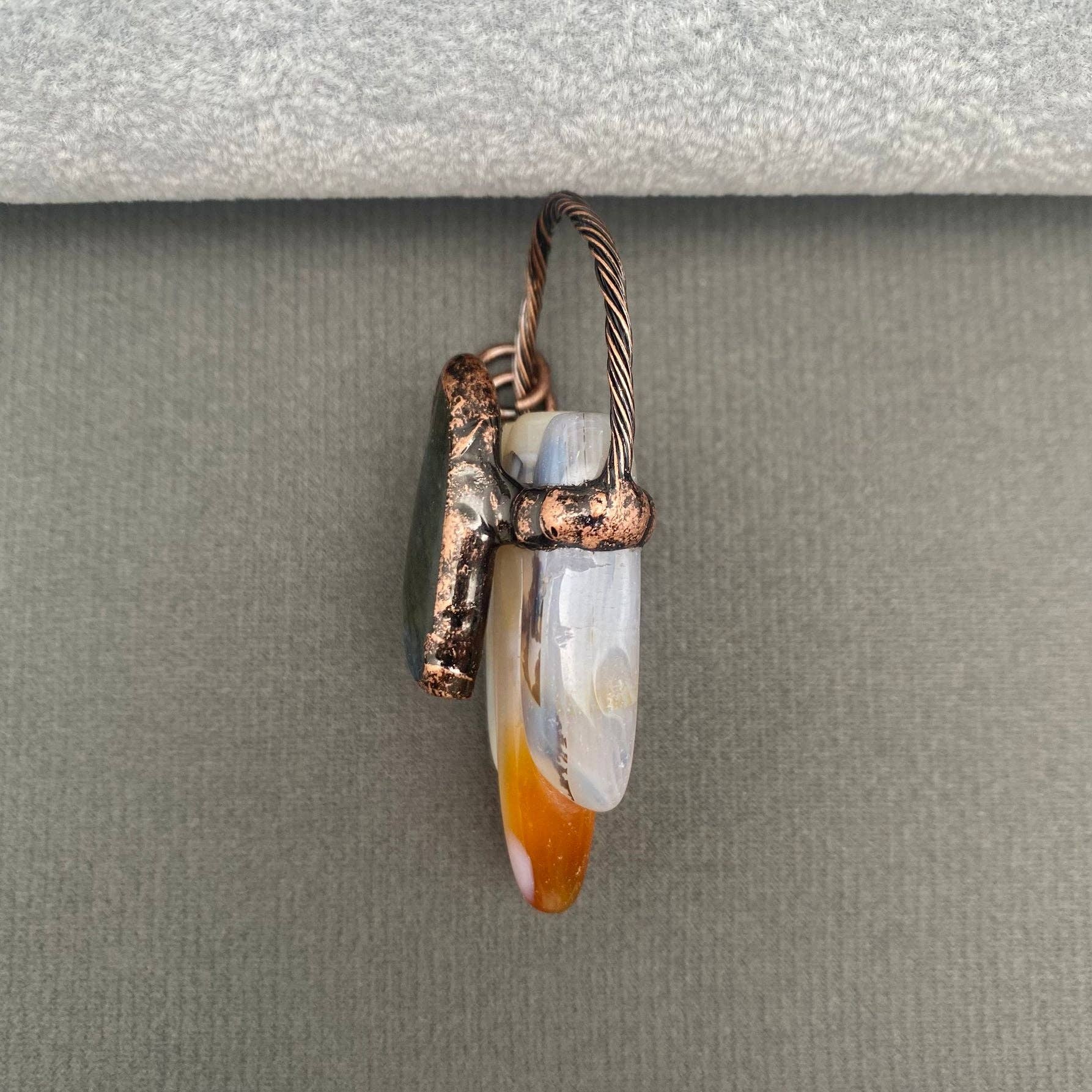 Mio Queena - Wholesale Spiritual Stone/Crystal - Vintage Agate & Anemousite Natural Stone Bronze Pendant - CS2
