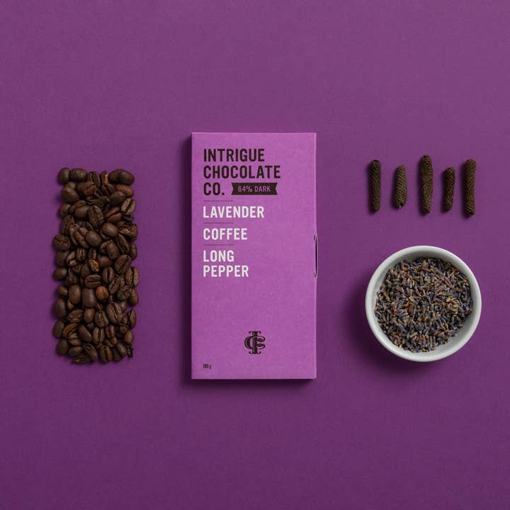 Intrigue Chocolate Co. - Wholesale Chocolate Bar - Lavender, Coffee, Long Pepper Bar3