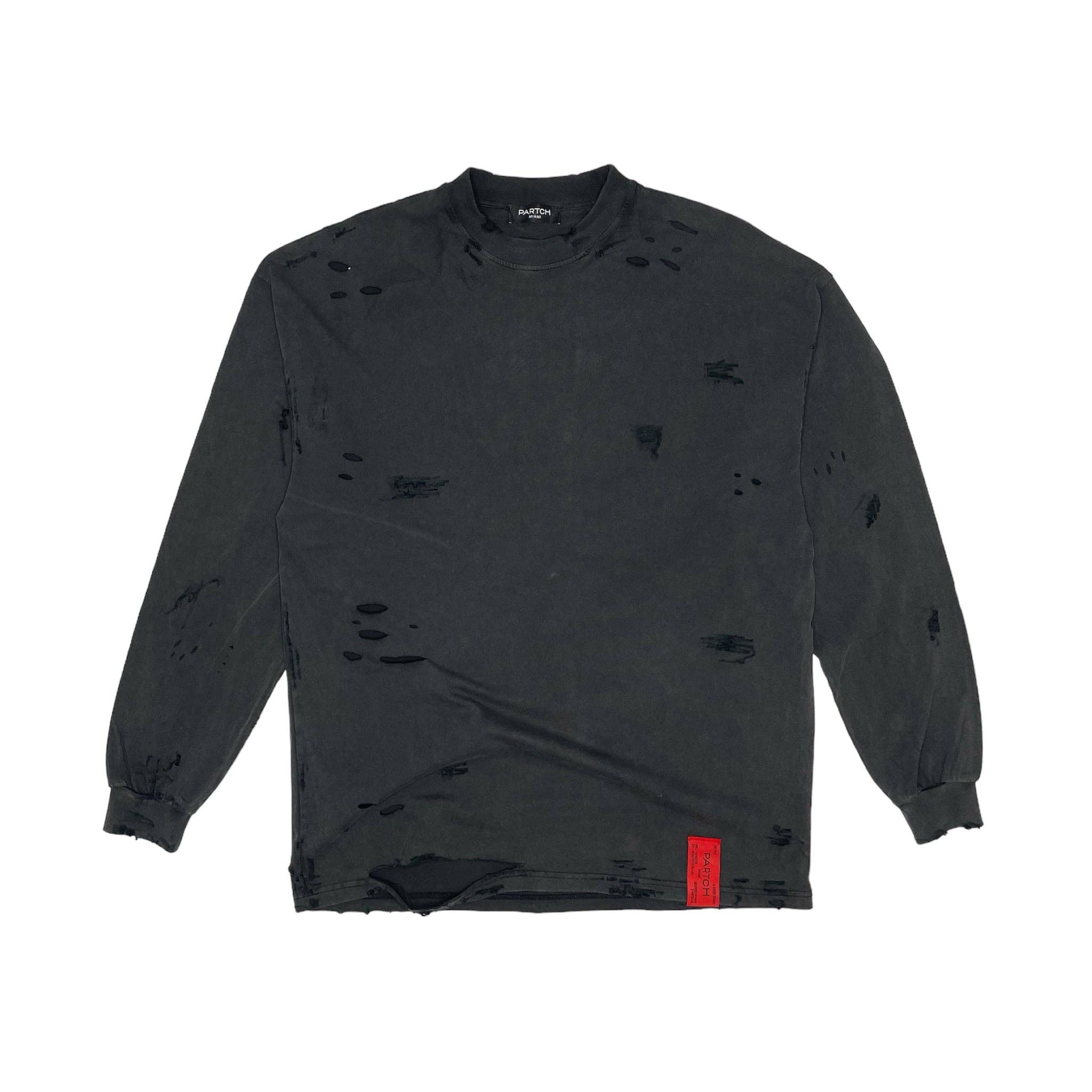 PARTCH Atelier Distressed T-Shirt L/S Vintage Black Organic Cotton for wholesale on Faire