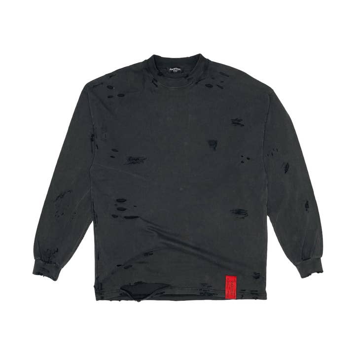 PARTCH Atelier Distressed T-Shirt L/S Vintage Black Organic Cotton for wholesale on Faire0
