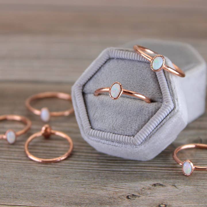Dainty Australian Opal Rings- Copper Crystal Stackers for wholesale by Meraki Rame
