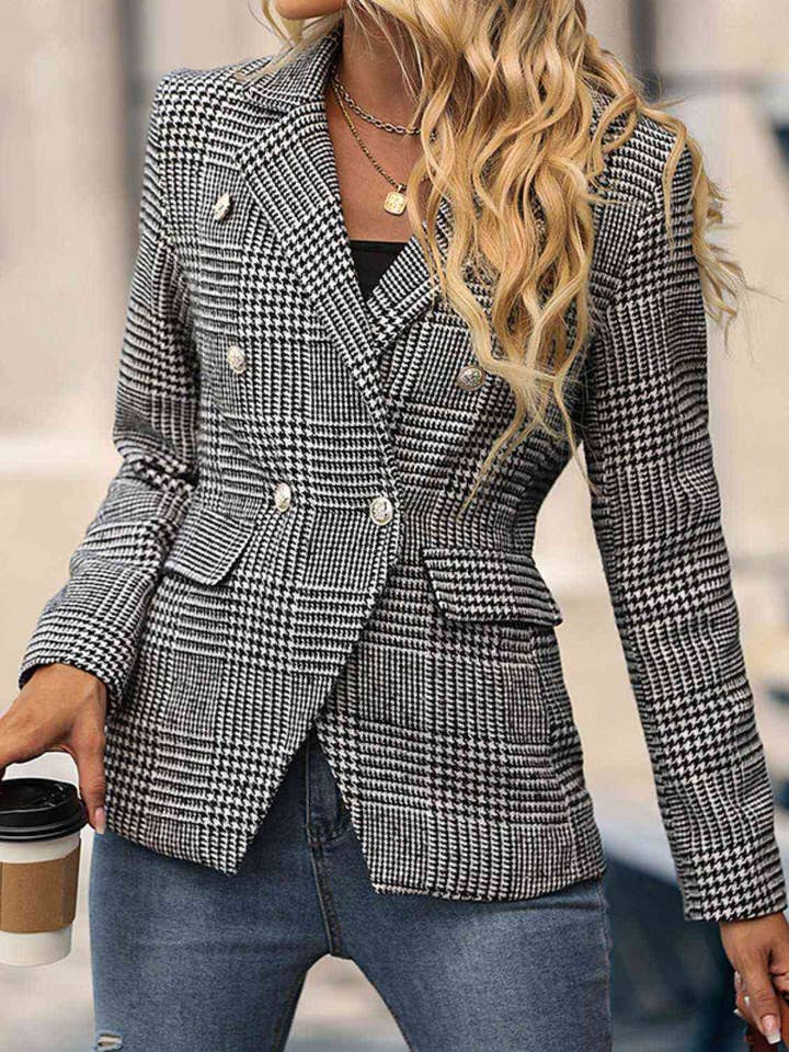 Houndstooth Buttoned Long Sleeve Blazer for wholesale on Faire