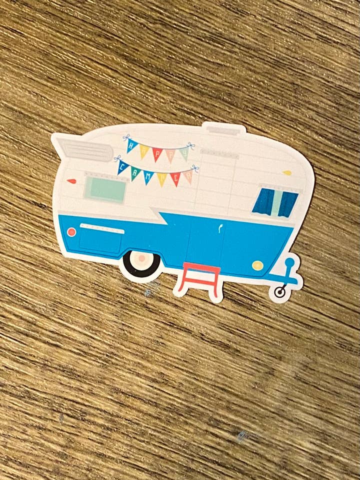 Retro Happy Camper Waterproof Sticker Decal for wholesale by Redefined Kreative