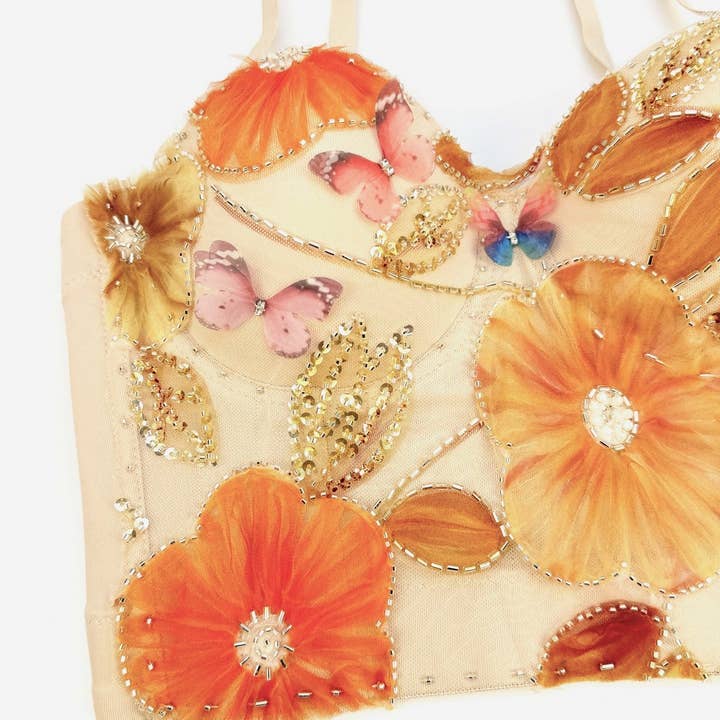 ACCITY - Wholesale Corset - Women's - PINK FLORAL EMBROIDERED HERRINGBONE CORSET_CWMM41513