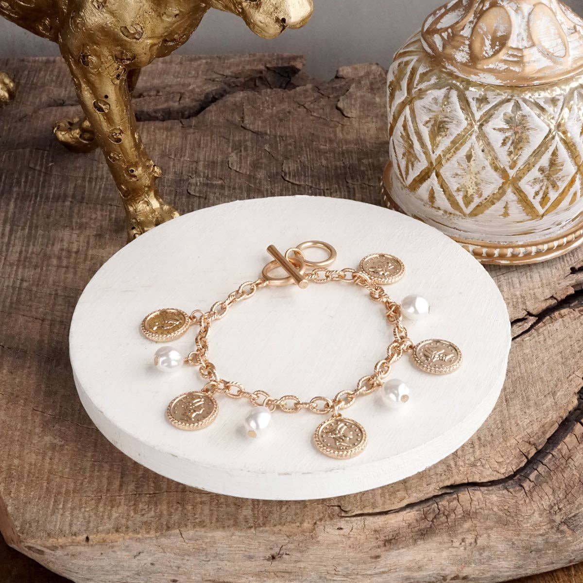 PennyLine inc - Wholesale Charm/Dangle Bracelet - Starlit Relics – Coin & Pearl Charm Bracelet1