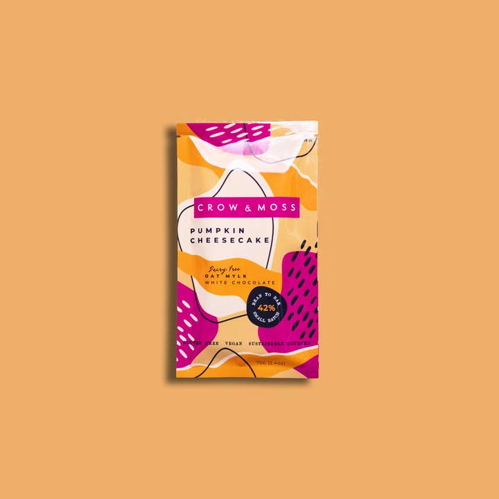 Crow & Moss Chocolate – Barra de chocolate por atacado – Cheesecake de Abóbora Aveia Mylk Chocolate Branco 42% - Caixa de 12