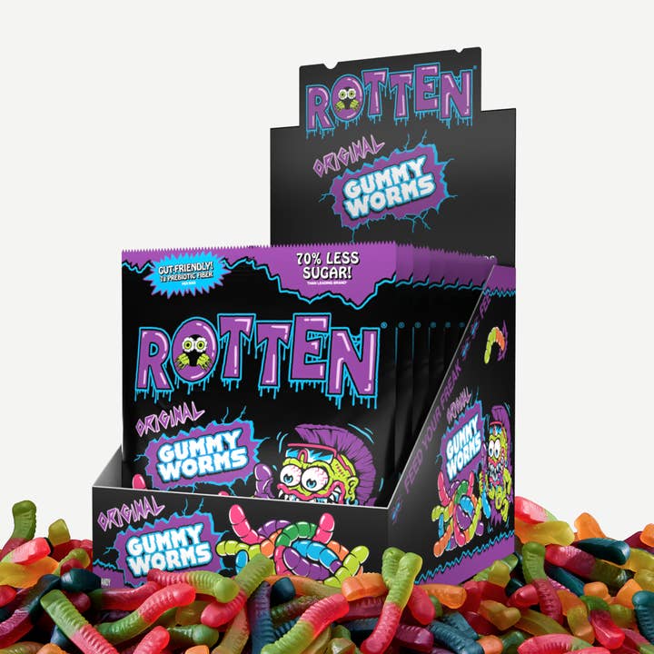 Rotten Candy - Wholesale Gummy - Original Gummy Worms 8-Pk 1.8oz - Low Sugar Natural Candy