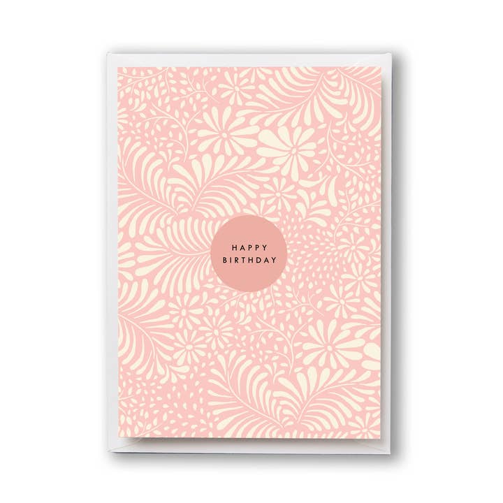 Happy Birthday Card Pink Botanical for wholesale by Lucy says I do