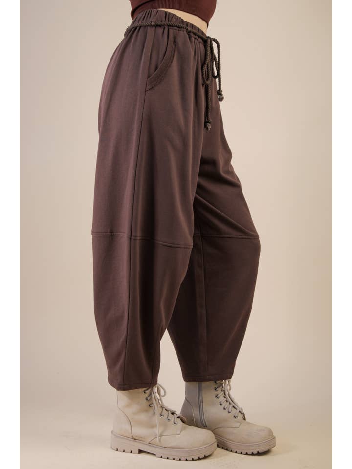 VERY J - Wholesale Pants - Women's - NP70814-Braid Waist Strip Barrel Pants10